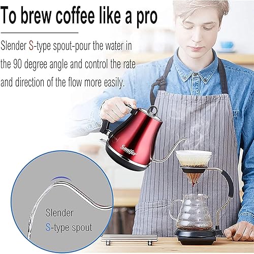 Miniatura 5 de 1.2L hervidor eléctrico, oficina y hogar Color 304 acero inoxidable cuello de cisne tubo 1500W Calefacción rápida Calefacción eléctrica eléctrica,