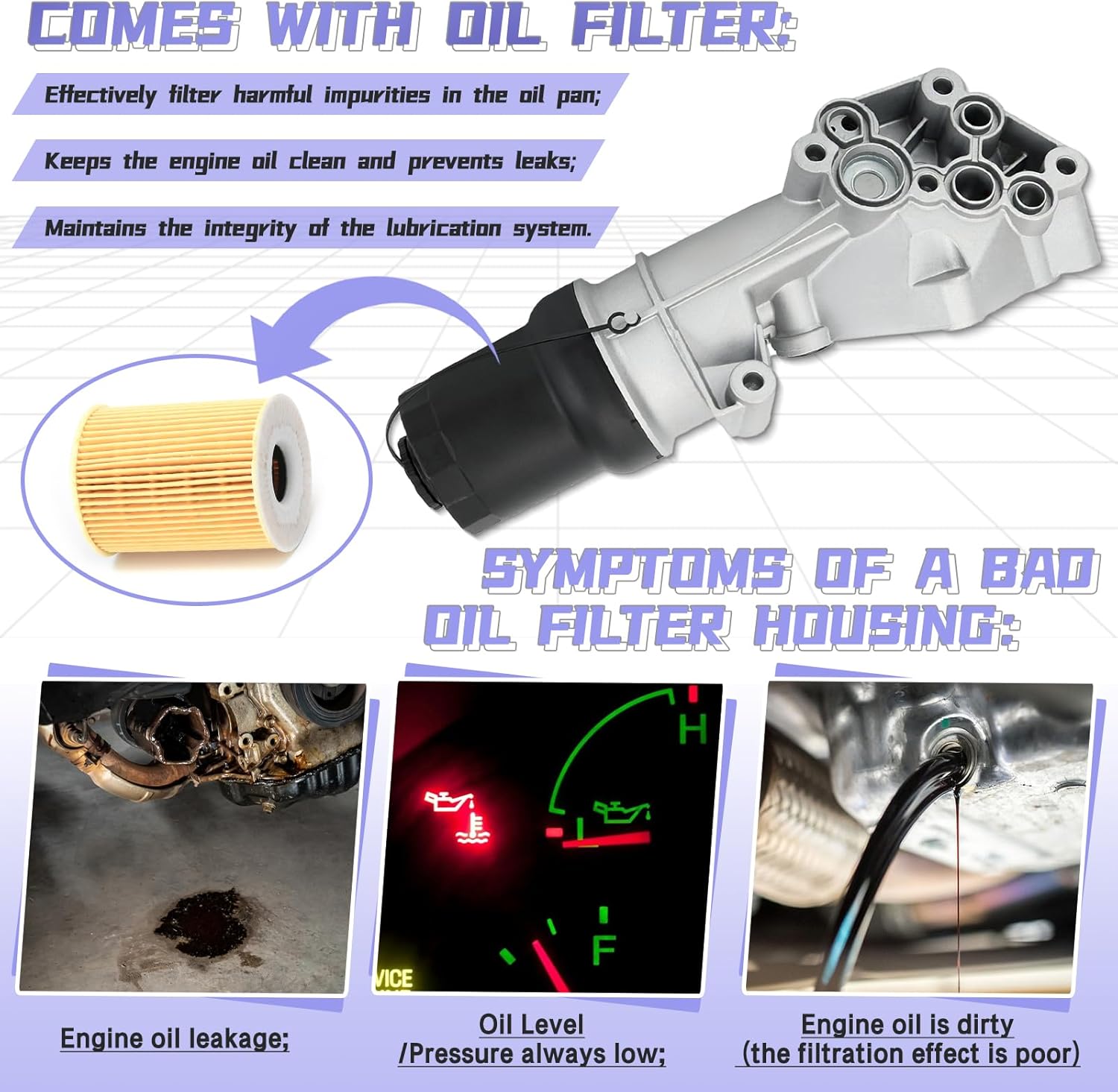 2.5L Aluminum Oil Filter Base Housing Assembly Compatible with Audi TT RS Quattro 12-13 VW Beetle Golf Jetta Passat 05-14 07K115397D 07K115397A