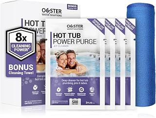 Bio Ouster Power Purge Hot Tub Jet Cleaner w/Towel - Hot Tub Cleaner for Jets, Tubes, Plumbing - for Standard & Inflatable Spas - Removes Gunk Buildup for Crystal Clear Water - Made in USA (4-Pack)