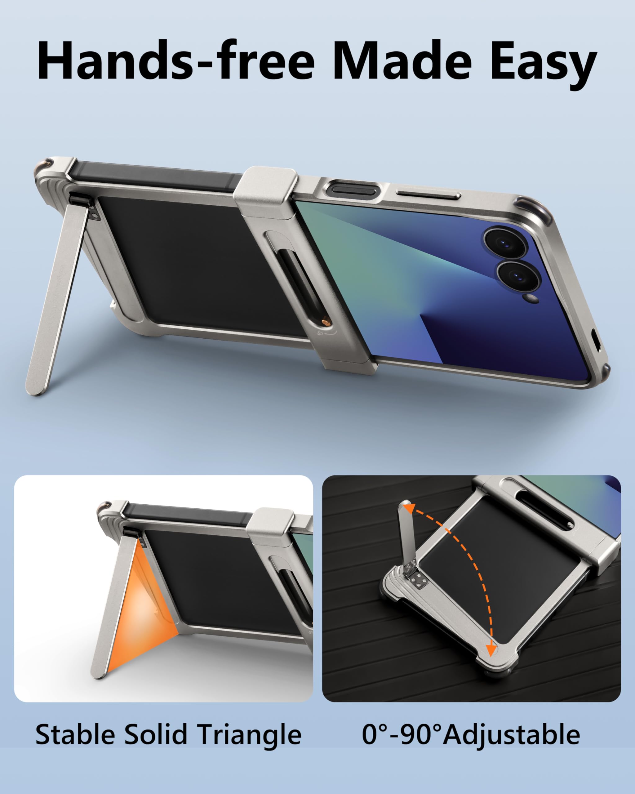 Custodia per Samsung Galaxy Z Flip 7, senza cornice, con supporto magnetico, in alluminio, sottile, a dissipazione del calore, antiurto, protettiva, per Samsung Z Flip 7 (argento)