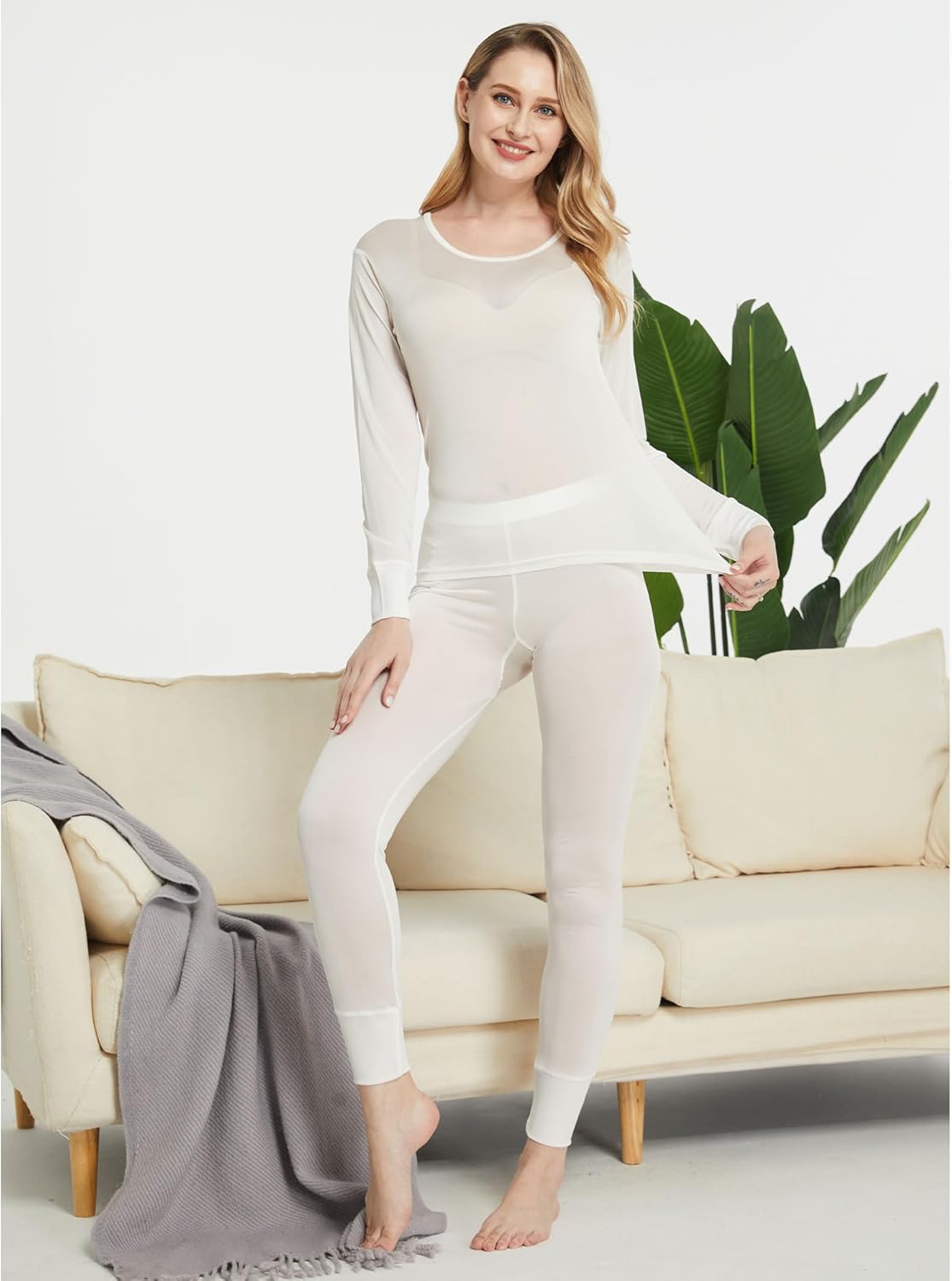 Viamulion Women's Pure Mulberry Silk Knitted Thermal Underwear Set - Image 2