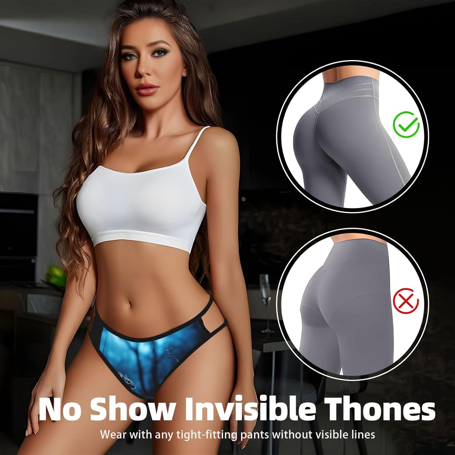 Blue Chinchillas And Moon1 Print Sexy Underwear G String Thongs For Women Low Rise No Show Workout Panties For Sports And Yoga