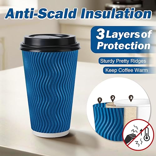 Vista 18 de Tazas de café de 16 onzas con tapas, paquete de 50 tazas de café desechables con tapas, taza de café de papel aislada para bebidas frías y calientes