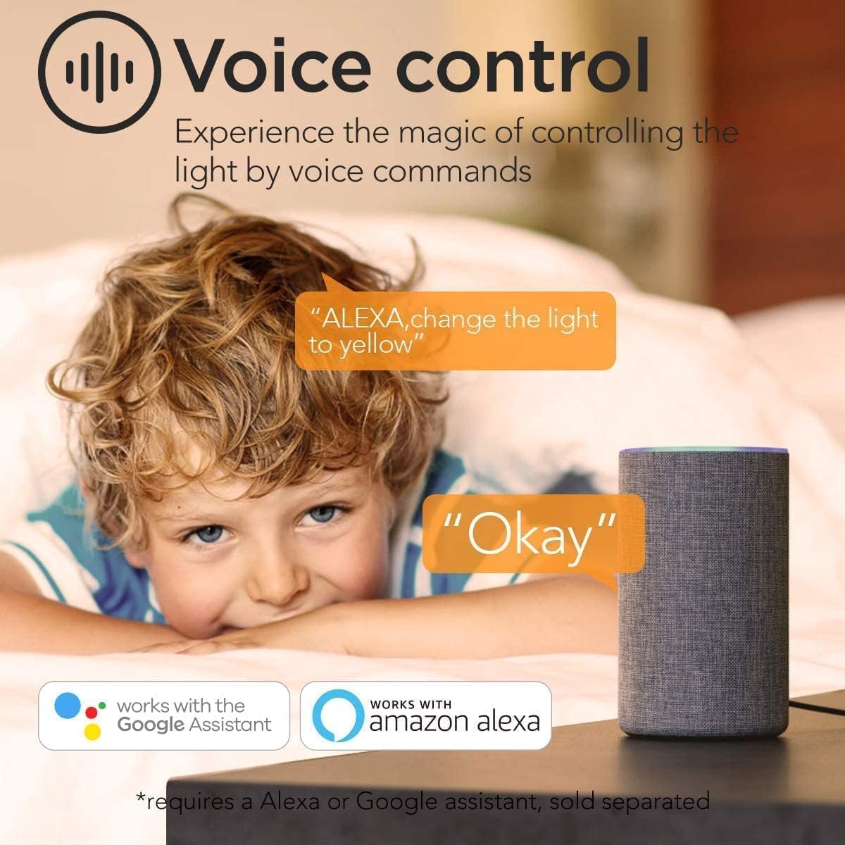 Child interacting with an Alexa device to control a smart light