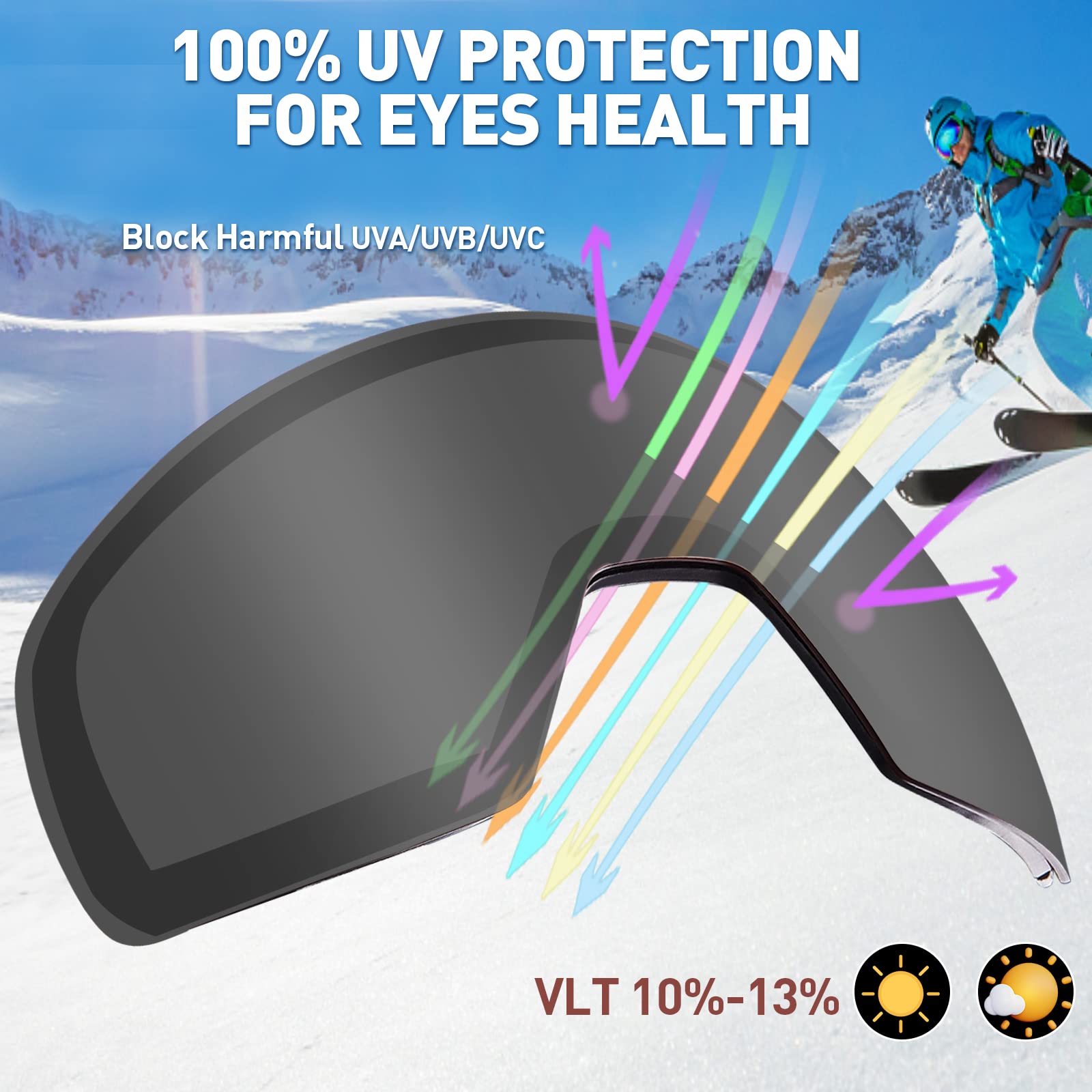 Carfia Lunettes de Ski OTG Femmes Hommes Ski Goggles pour Porteurs de Snowboard Lunettes UV400 Anti-Brouillard