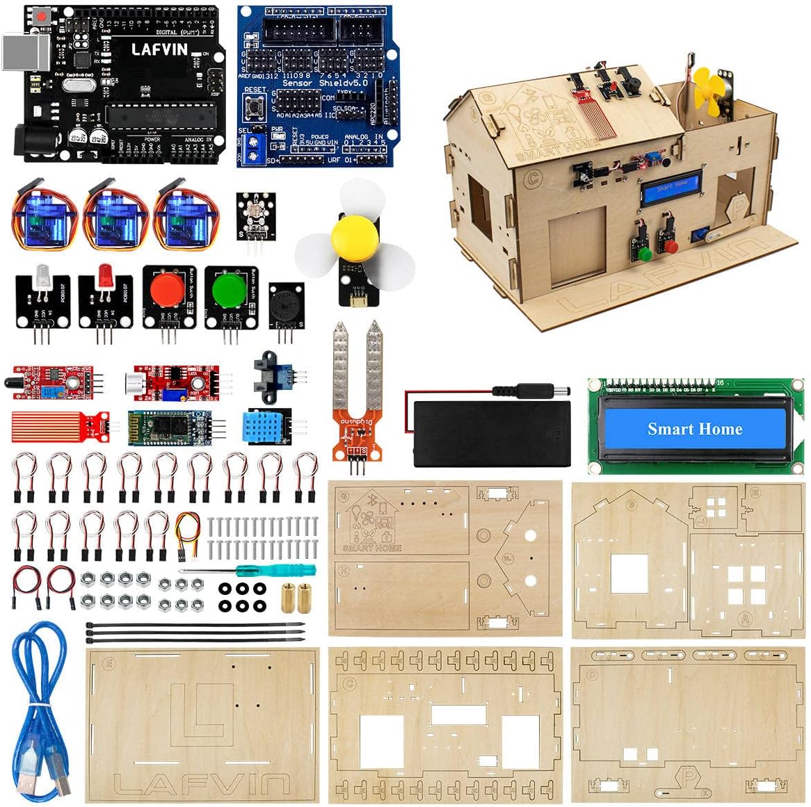 LAFVIN Smart Home IoT Learning Kit components laid out