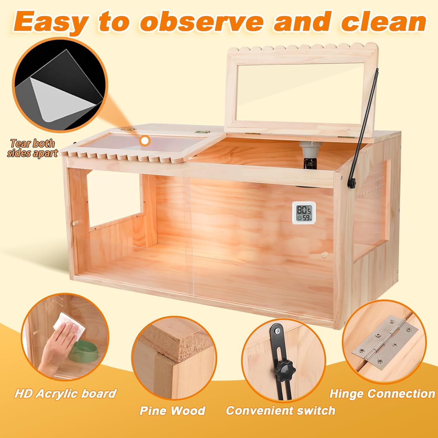 Chicken Brooder Box, Brooder Box for Chicks & Quail, Large Chicken Coop Quail Cage with Heat Lamp, Ideal for Chicks, Ducks, Quails, Hamsters and Lizards (31.5 x 16 x 16 in)