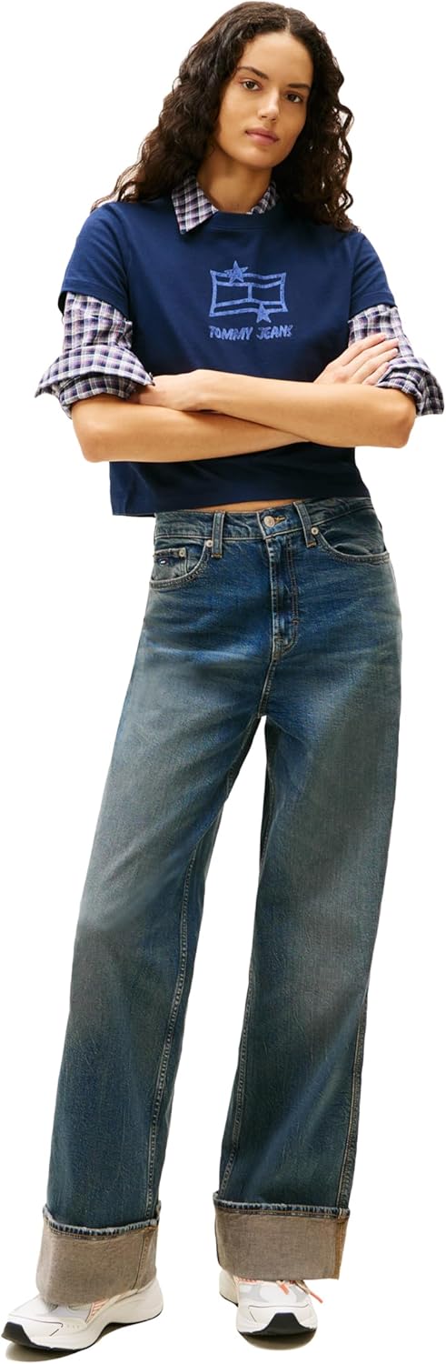 Tommy Jeans Womens Short Sleeve Cotton Graphic T-Shirts with Printed Star Logo - Image 3