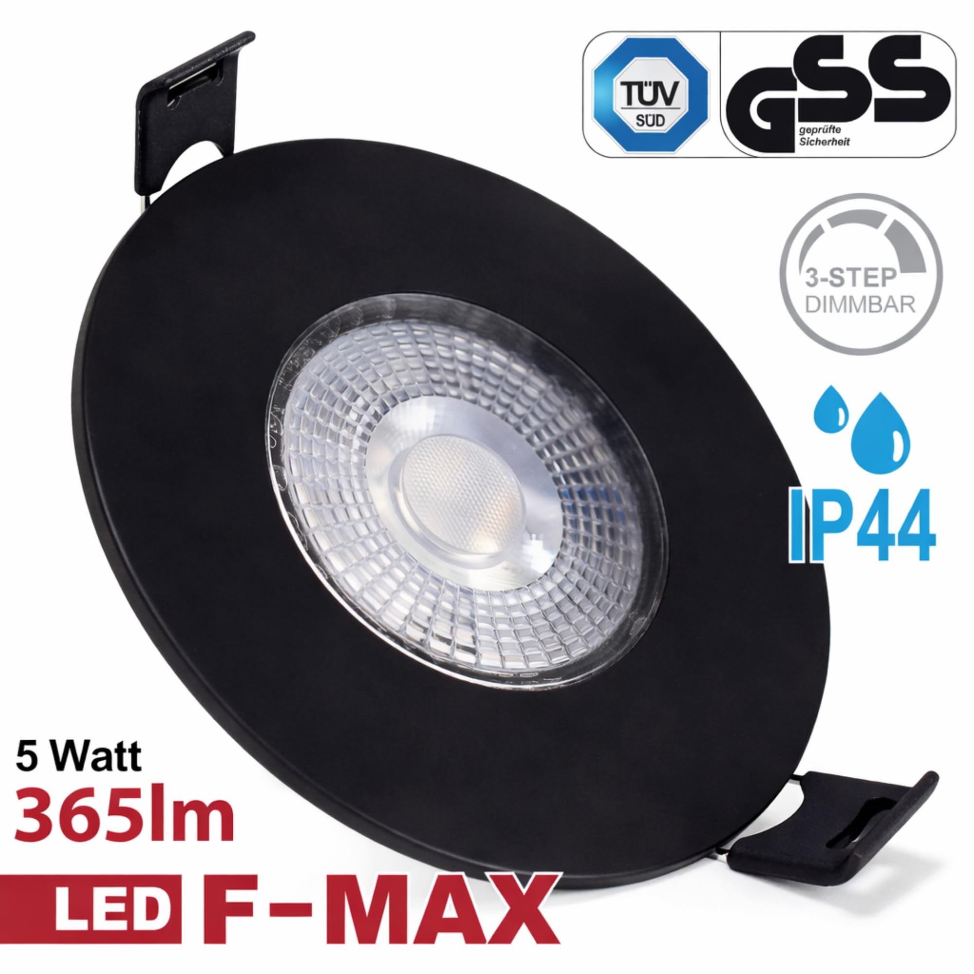 Maxkomfort 12er LED Einbaustrahler 230V 3-Step Dimmbar - Ultraflach 35mm, 5W 365lm Warmweiß 3000K - IP44 Bad Deckenspots Schwarz für Decke - Einbauspots 72mm Bohrloch, Kein Trafo Nötig