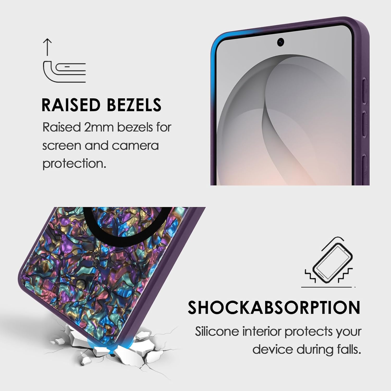 Magnetic for Samsung Galaxy S26 Ultra Case Glossy Abalone Pearl Shell Phone Case for Women Men, Compatible with Magsafe, Shockproof Protective Phone Cover, Elegant Purple