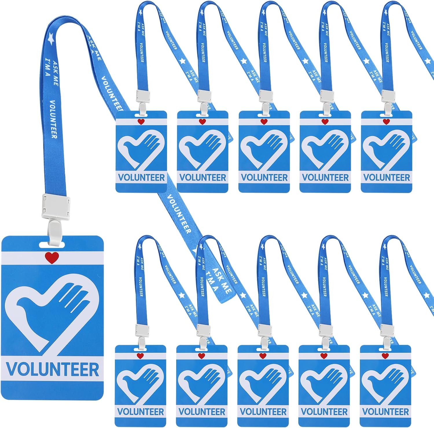50 Sets Volunteer Lanyards with Badges PVC Plastic Card Pass Volunteer Name Tags for Events, School, Church, Fundraising, Activity, Music Party(Blue)