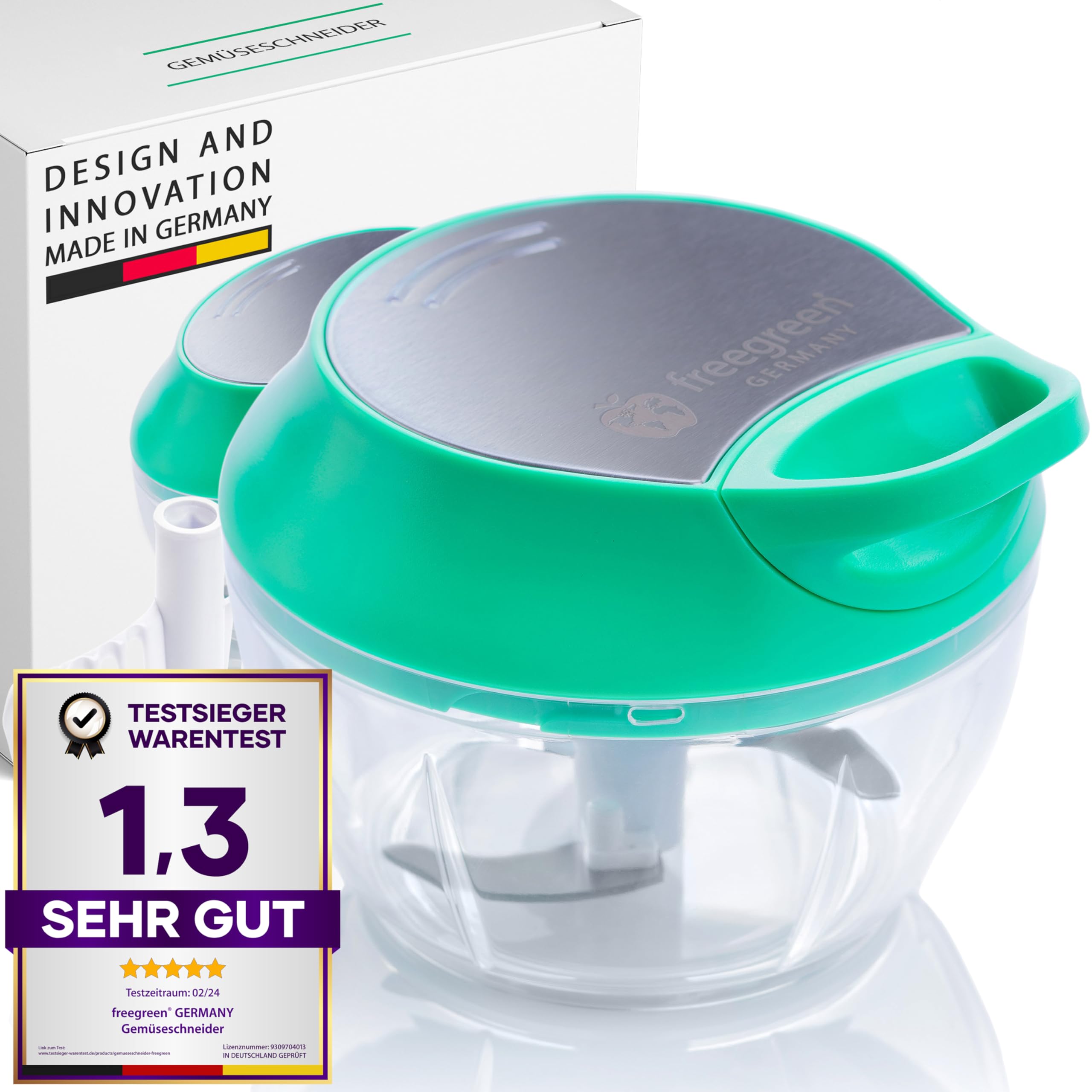 freegreen® GERMANY Gemüseschneider 540 ml Multi-Zerkleinerer I Zwiebelschneider I Universalzerkleinerer I Multischneider I Ideal für Obst & Gemüse I