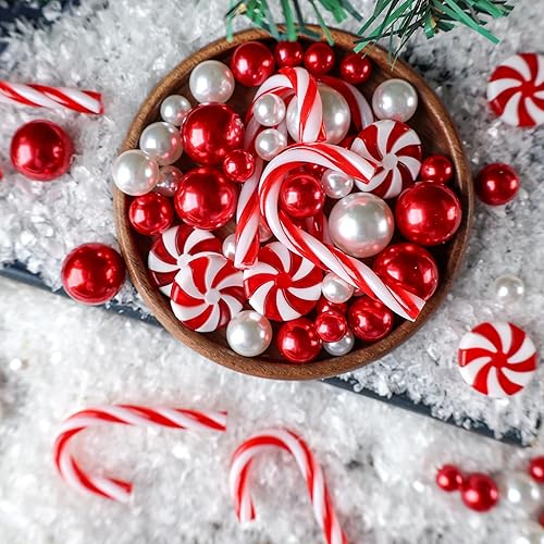 Miniatura 6 de DomeStar 150 piezas de decoración de velas flotantes de Navidad, rellenos de jarrones de Navidad, cuentas acrílicas de perlas de bastón de caramelo