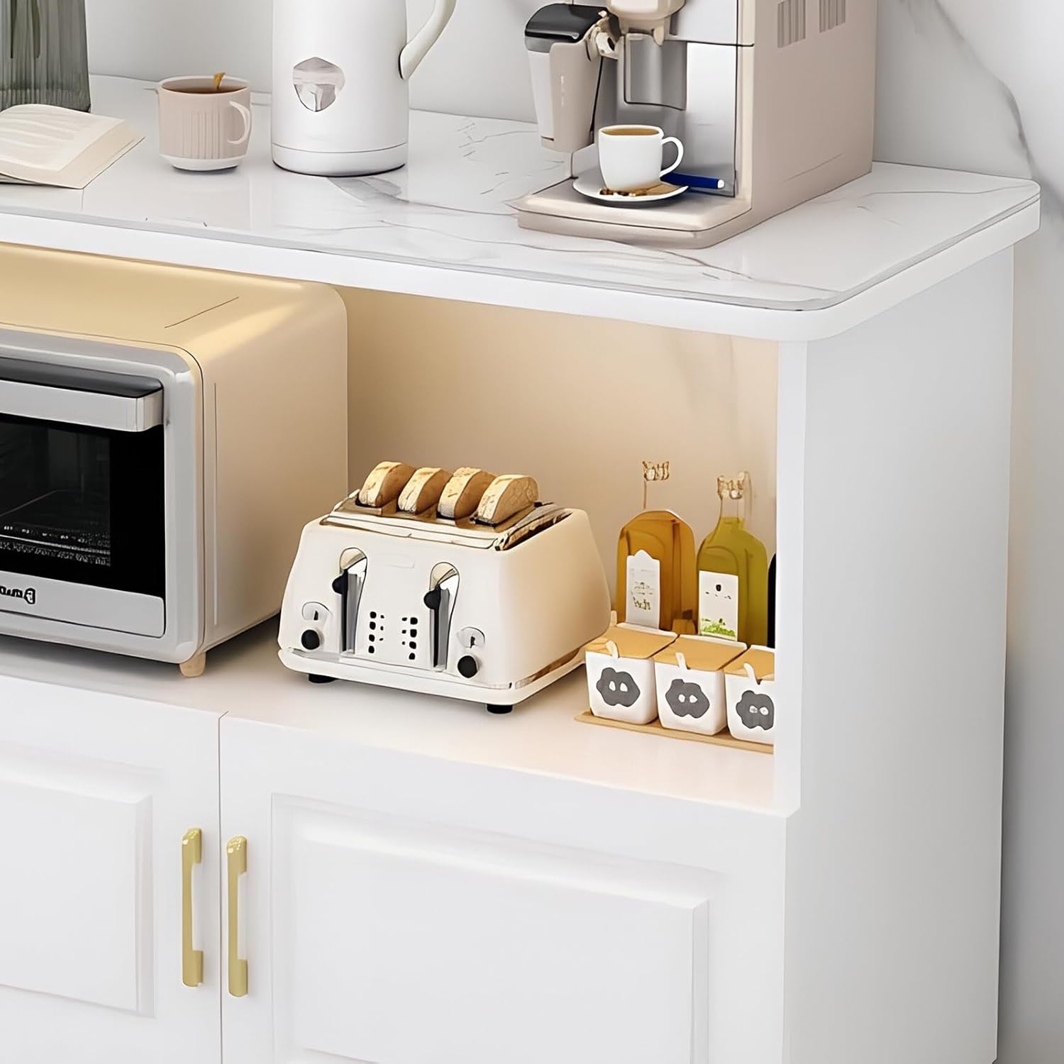 Storage Trolley Sideboard Kitchen Island White Buffet Cabinet Freestanding Storage Credenza Shelving Organizer(Medium)