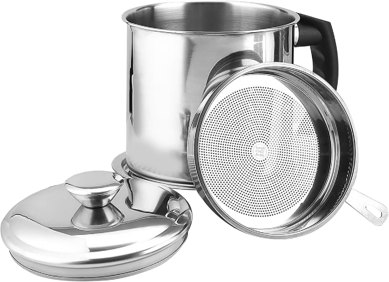 Bacon Grease Container With Strainer, 48 oz Pot Fat Storage With Lid, 304 Stainless Steel, Kitchen Oil Container for Store Meat Frying Oil and Cooking Grease Storage