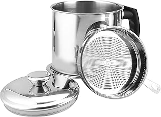 Bacon Grease Container With Strainer, 48 oz Pot Fat Storage With Lid, 304 Stainless Steel, Kitchen Oil Container for Store Meat Frying Oil and Cooking Grease Storage