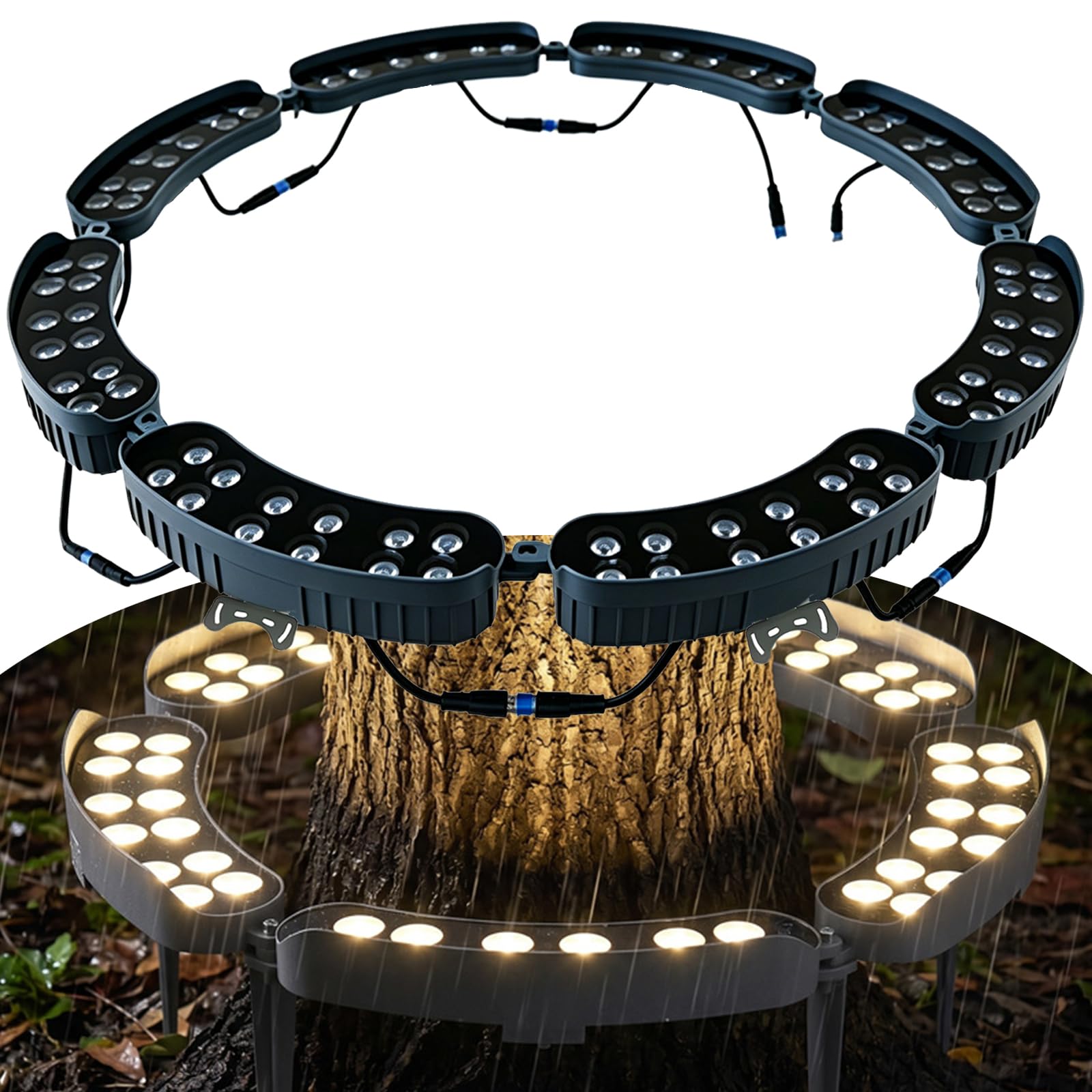 LLELEMAMO LED Ring Tree Light Outdoor Waterproof Landscape Spotlight, Die-Cast Aluminum Tree Hug Uplights with Ground Stake for Garden Pathway Accent, Circular Wrap Around Lamp (Red,Base-8pcs)