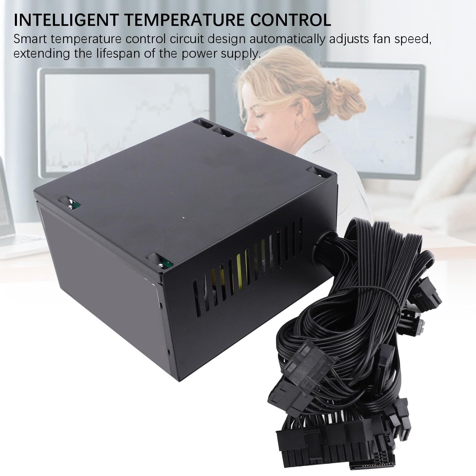 PUSOKEI Alimentatore da Gioco da 600 W per Desktop ATX |Alimentatore per Computer Dual Core con Ventola Nera da 12 Cm, Supporta il
