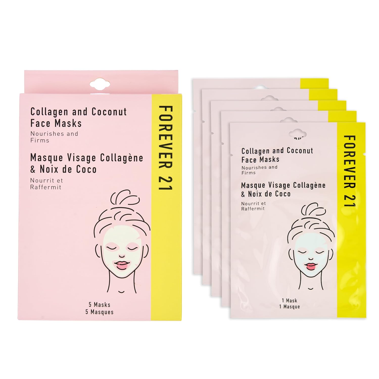Forever 21 5-Pack Collagen & Coconut Face Mask Set - Nourishing & Firming