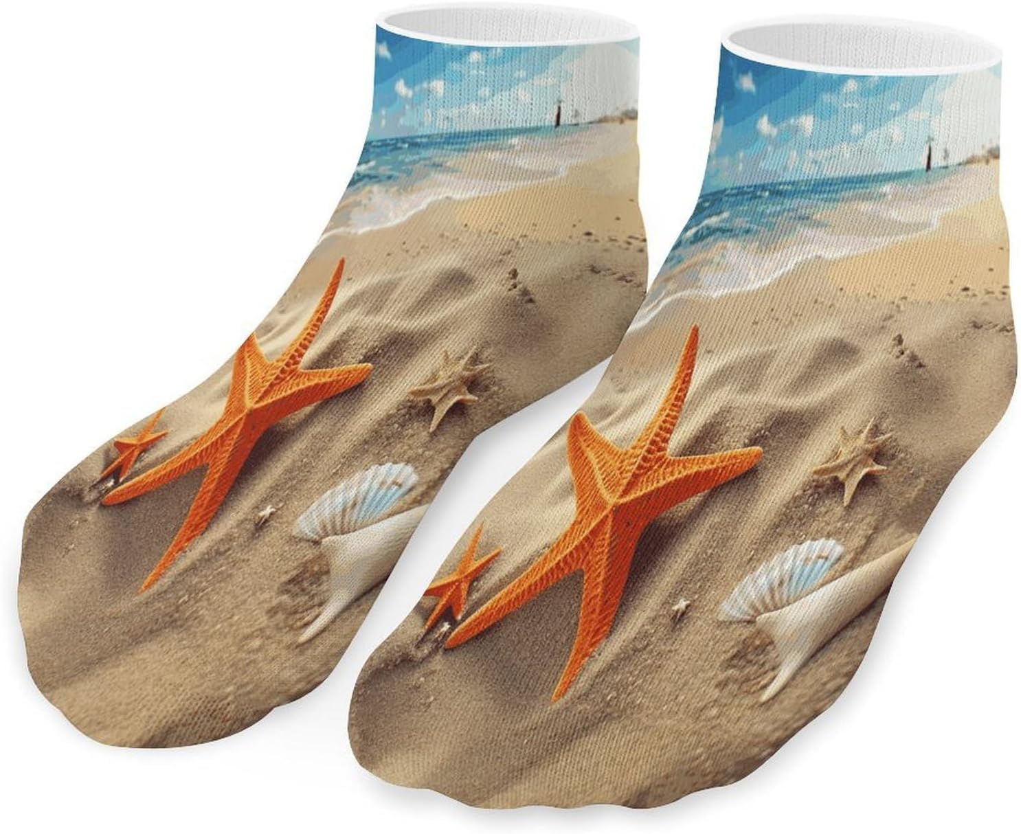 Sea Beach Starfish Ankle Socks for Men Women 5 Pairs | Comfortable Casual Low Cut Socks, Lightweight No Show Breathable Athletic Socks, Soft Mini Crew Socks for All Seasons