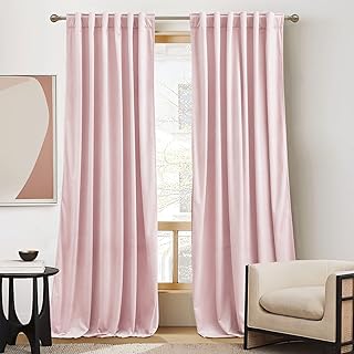 RYB HOME Pink Velvet Curtains 84 inches- Blackout Curtains for Living Ro...