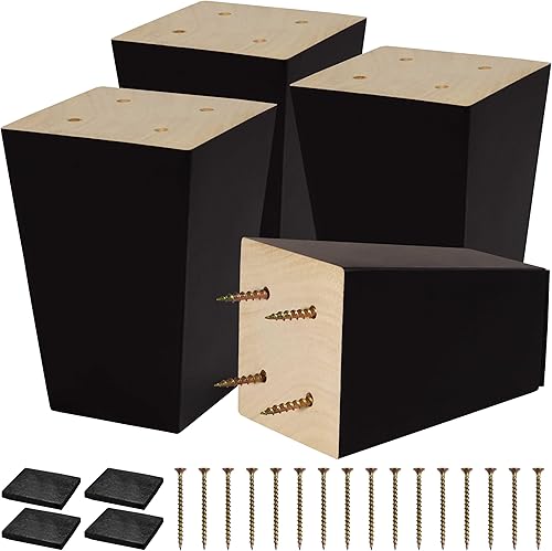 CODIN (5 tamaños 3"-4"-5"-6"-8" Juego de 4 patas de madera para muebles, patas cuadradas para sofá, patas de sofá, patas de sofá - Patas de repuesto