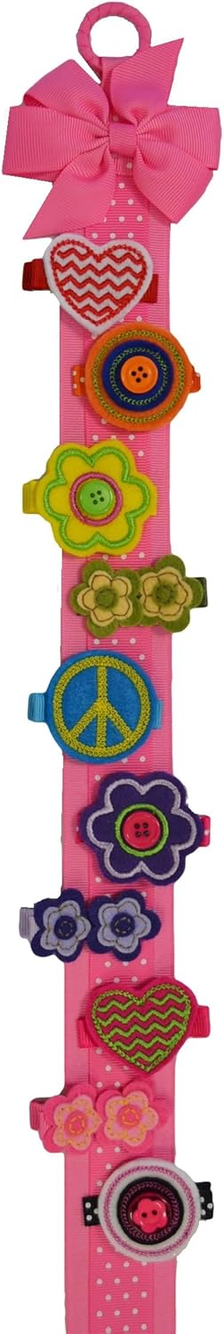 Funny Girl Designs Girls Set of 10 Hair Clips and FREE Bow Holder (Alligator Clips, Felt Clips on Hot Pink Bow Holder)
