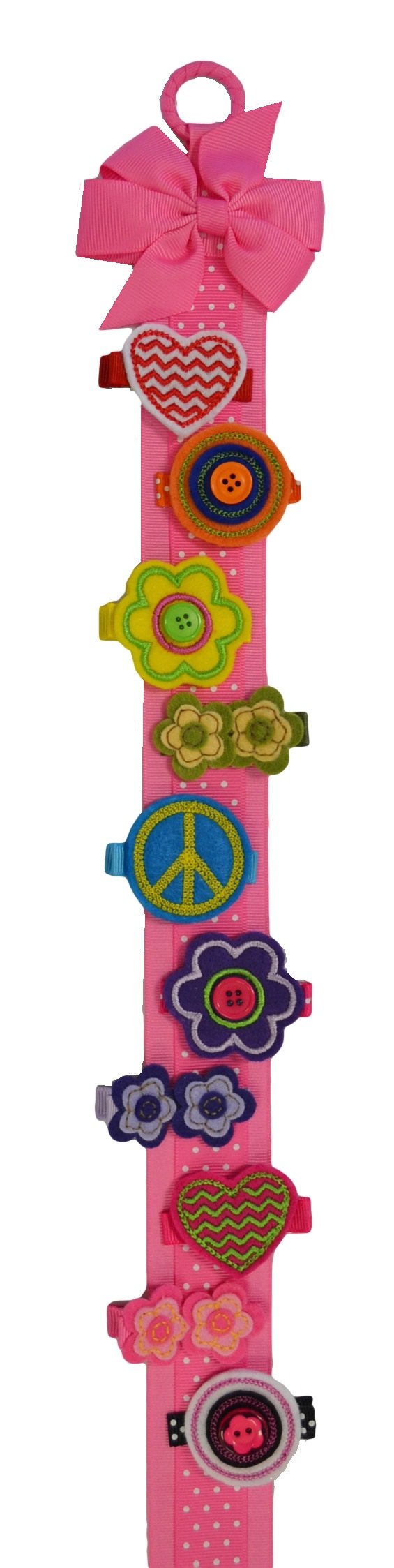 Girls Set of 10 Hair Clips and FREE Bow Holder By Funny Girl Designs (Alligator Clips, Felt Clips on Hot Pink Bow Holder)