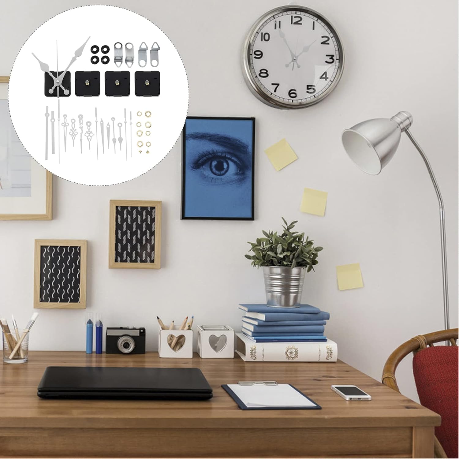 Housoutil 8 Sets Clock Movement Automatic Clock Hanging Clock Supplies Clock Pointer Accessories Clock Accessory Clock Parts Long Shaft Clock Mechanism Clock Hands White Plastic