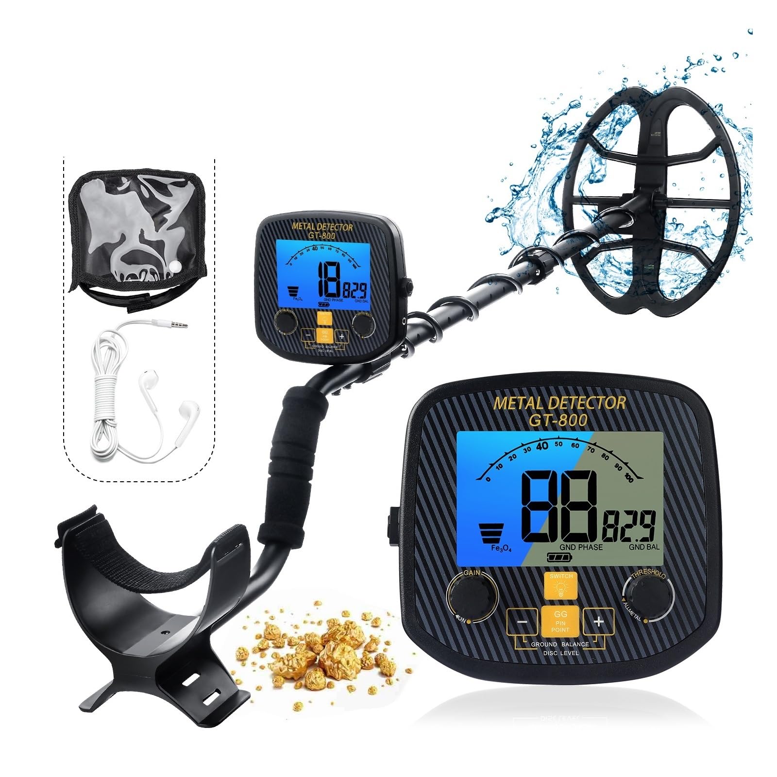 JKJZSALJ Metal Detector, Gt800-1 Underground Gold Metal Detector Waterproof Adjustable Tracker De Metales Pinpointing Circuit Wire, High Accuracy