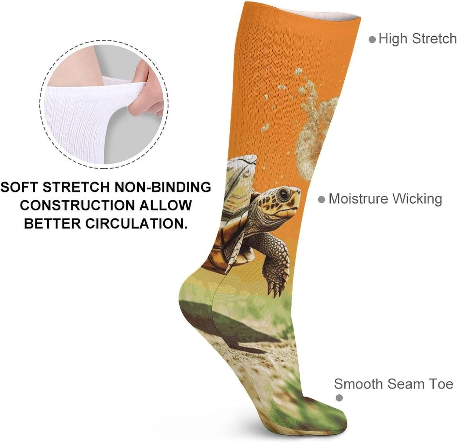 Tortoise Turtle Jumping Knee High Socks Cozy Knee High Socks Soft Mid-Length Sock for All Seasons Daily Wear Adult