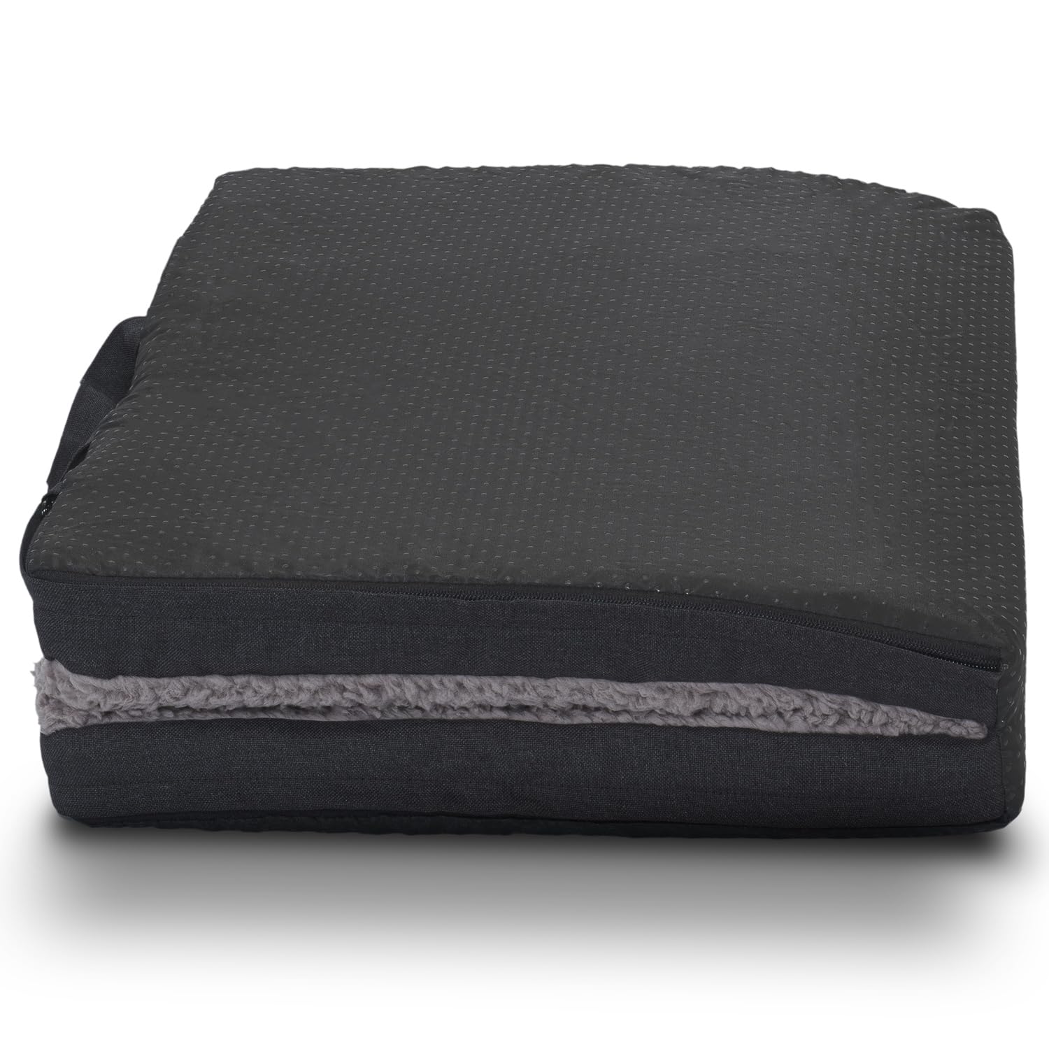 Matelas pliable ergonomique pour chien, anthracite, cuir synthétique et peluche, mousse à mémoire de forme, lavable, pliable avec poignée de transport, dessous antidérapant, 120 x 80 x 5 cm