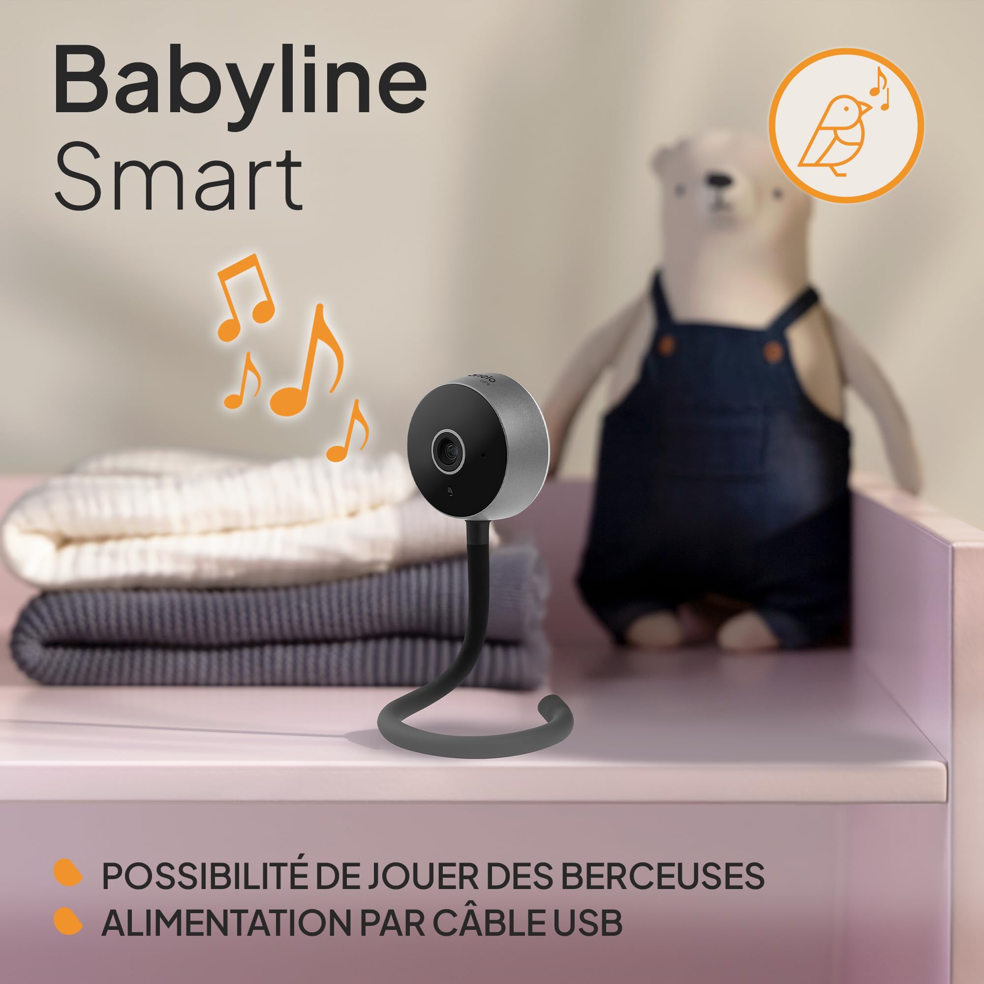 lionelo Care Babyline Smart babyphone Smartphone Intelligent, Camera Bebe WiFi, Application Mobile, détection de Mouvement et de Son, visibilité dans l'obscurité (White) (Black)