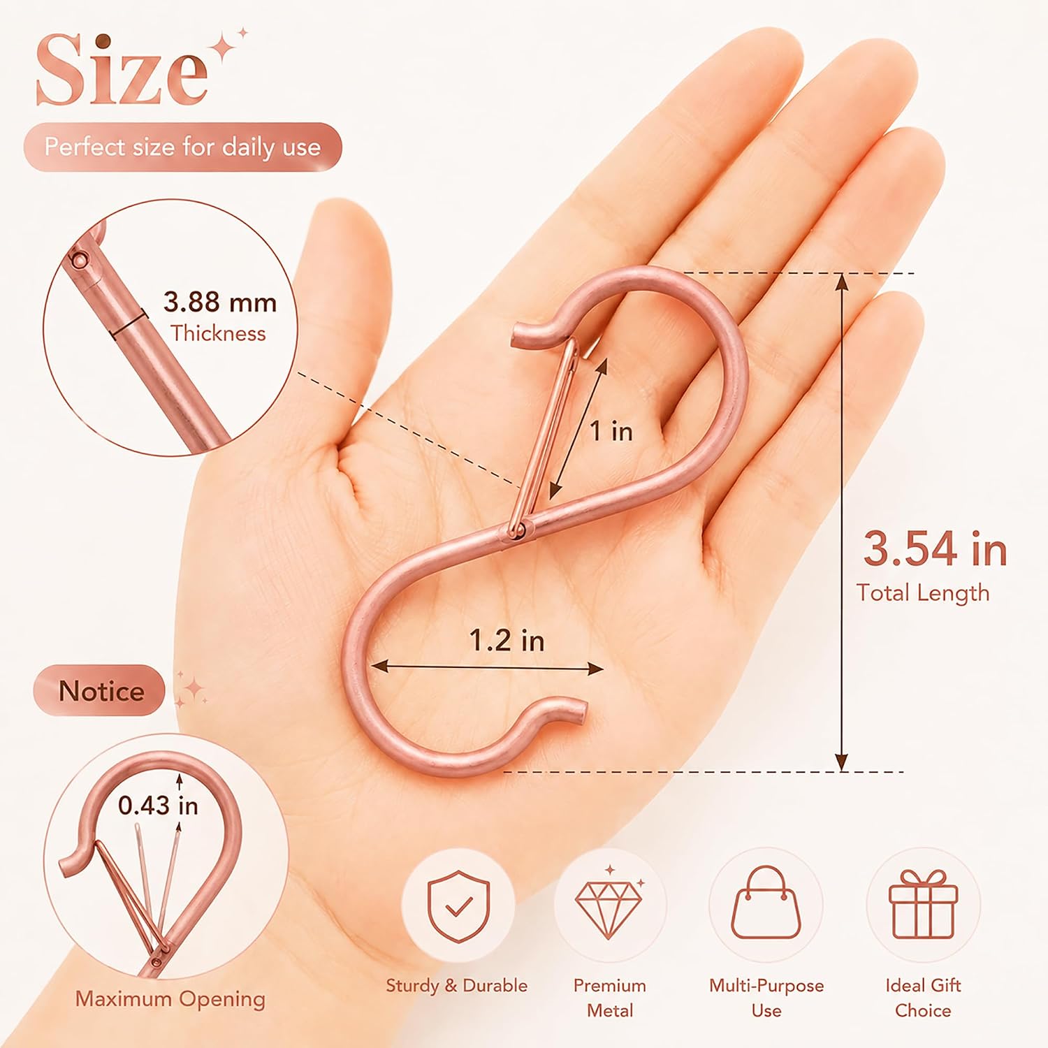 Matte Rose Gold Anti Drop S Hooks for Hanging with Safety Buckle Pack of 12 image 4