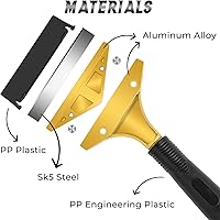 Vista 4 de DIYSELF Rascador de azulejos, herramienta resistente con cubierta protectora, hoja de afeitar dorada para quitar pintura, papel tapiz, pegamento