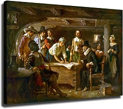 The Mayflower Compact US History Religious Pilgrims Poster Wall Painting Canvas Painting Wall Art Poster for Bedroom Living Room Decor Gift (24x36inch-No Framed)