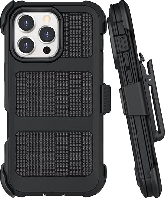 Belt Clip Holster Compatible with iPhone 16 Pro Max Defender Case with 360 Rotating Stand - Heavy Duty Protection Anti-Drop Shockproof, Black