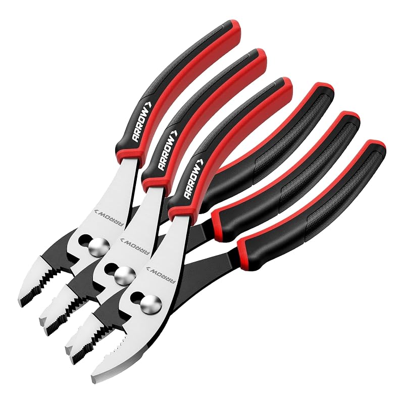 Alicate de Junta Deslizante Arrow Fastener em Aço de Alto Carbono com Cabo TPR e Mandíbula de 3 Zonas, 20,3 cm, Pacote com 3