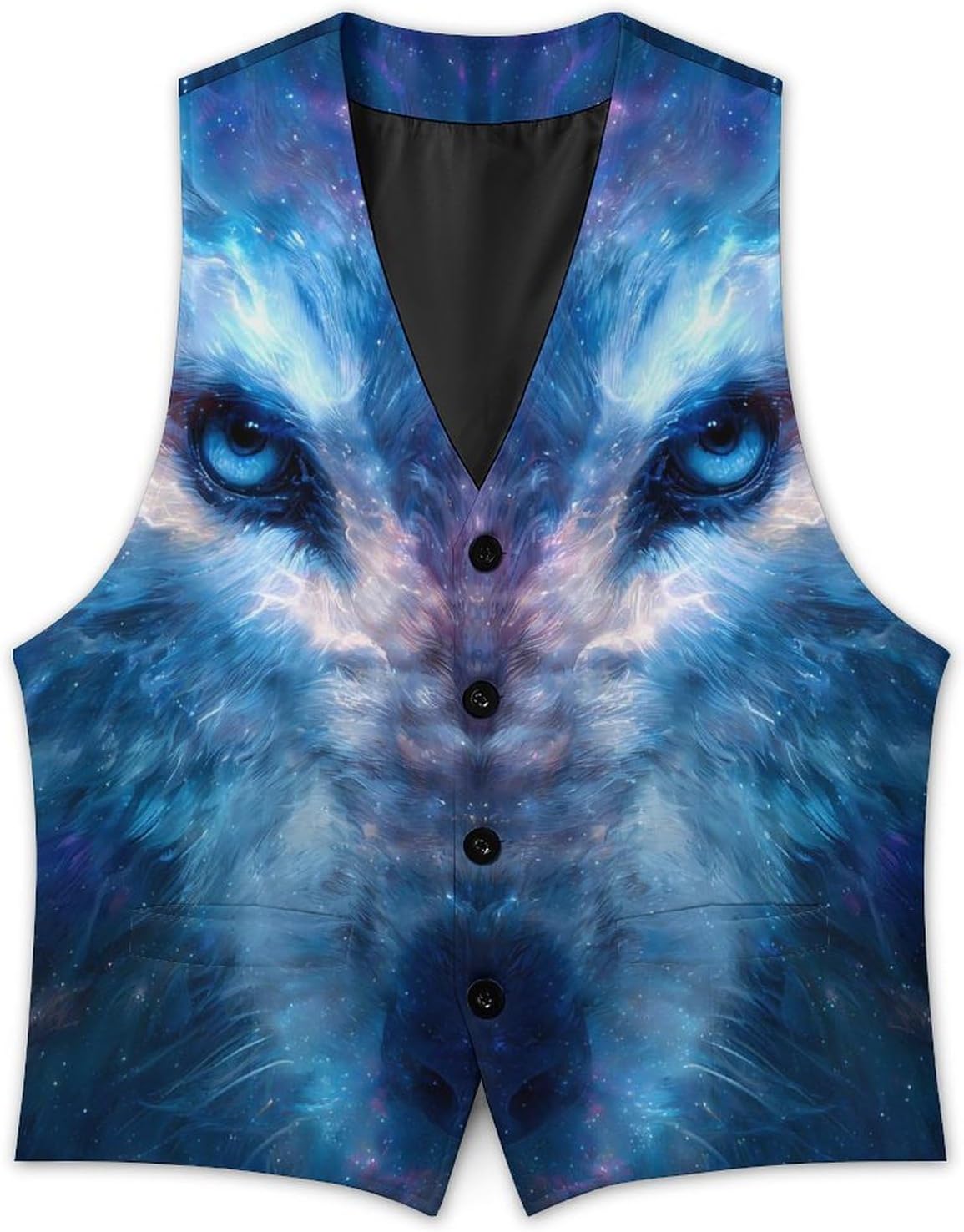 Spacees Wolf Face Men's Suit Vest Formal Vests Casual Dress Fit Waistcoat Casual Tuxedo for Business