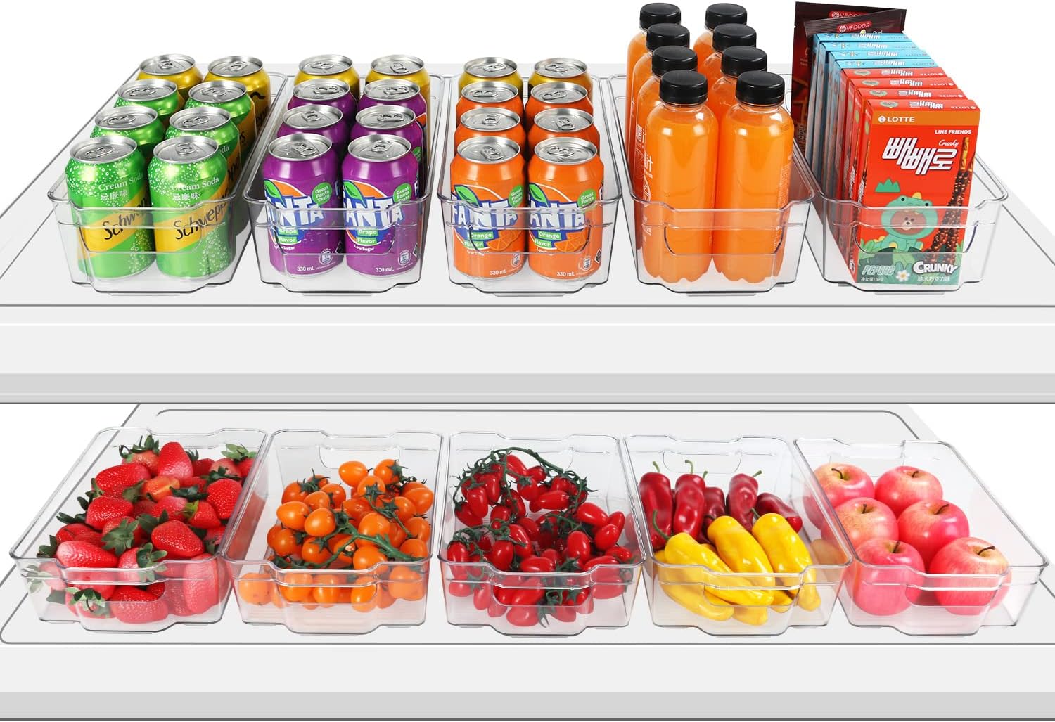 Refrigerator Organizer Bins, ESARORA 5 Large and 5 Medium Stackable Fridge Organizers For Fridge, Freezer, Kitchen Cabinet, Pantry Organization and Storage, BPA Free Fridge Organizer