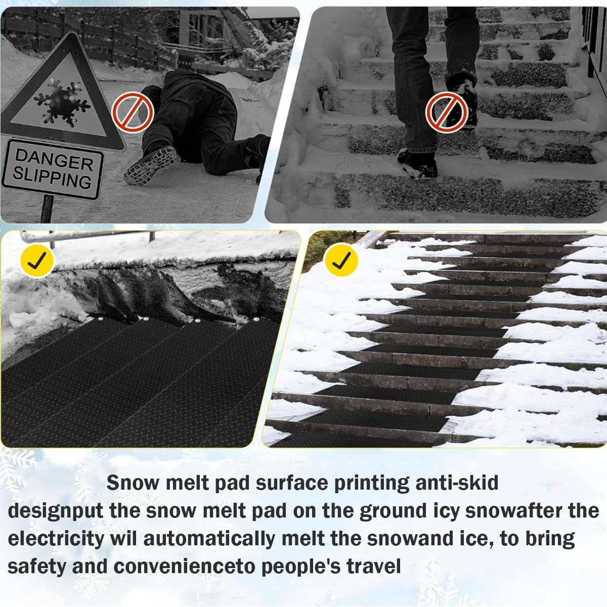 Tapis chauffant d'extérieur pour faire fondre la neige, antidérapant, durable pour un déneigement efficace et une résistance aux basses températures