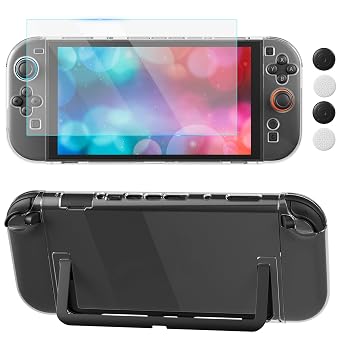 Clear Dockable Case for Nintendo Switch 2, FUNDIARY Protective Hard PC Transparent Case Protector for Switch 2 Slim Cover Shell Accessories with Screen Protector & 4 Thumb Caps