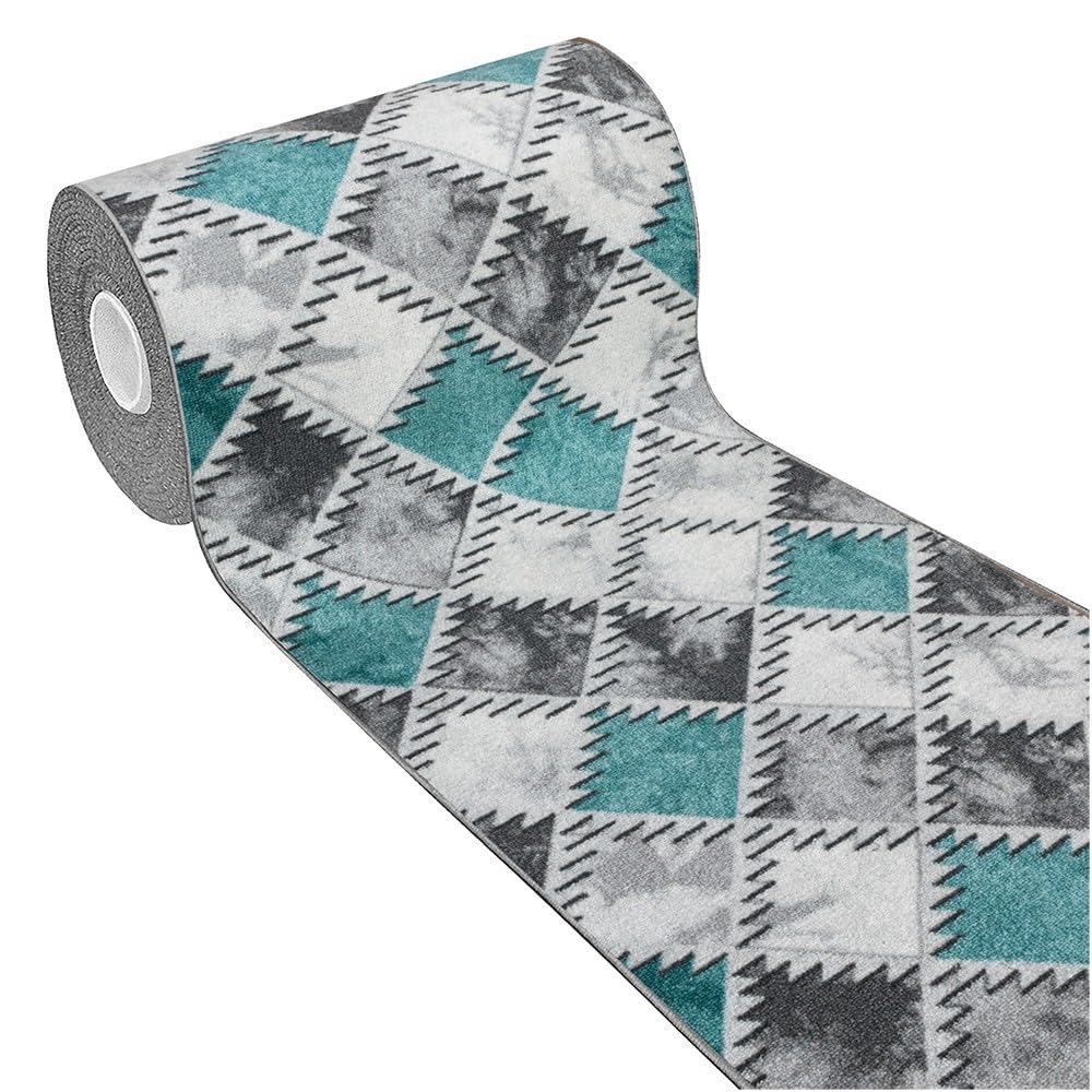 emmevi Tappeto Cucina Bordato Antiscivolo Assorbente Passatoia Colori Accesi Patchwork 57x190 Cm Azzurro