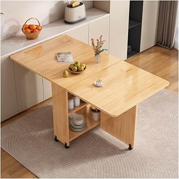 Telescopic Butterfly Wooden Folding Dining Table with Wheels Telescopic Dining Room Table No Assembly Required, Easy to Clean, Space Saving, Dining Desk, Computer Desk, Office Desk, Kitchen