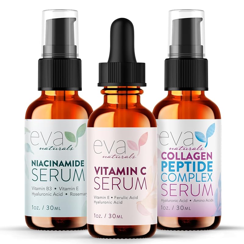 Kit de Séruns Faciais Eva Naturals Firm & Glow com Vitamina C, Peptídeos e Niacinamida