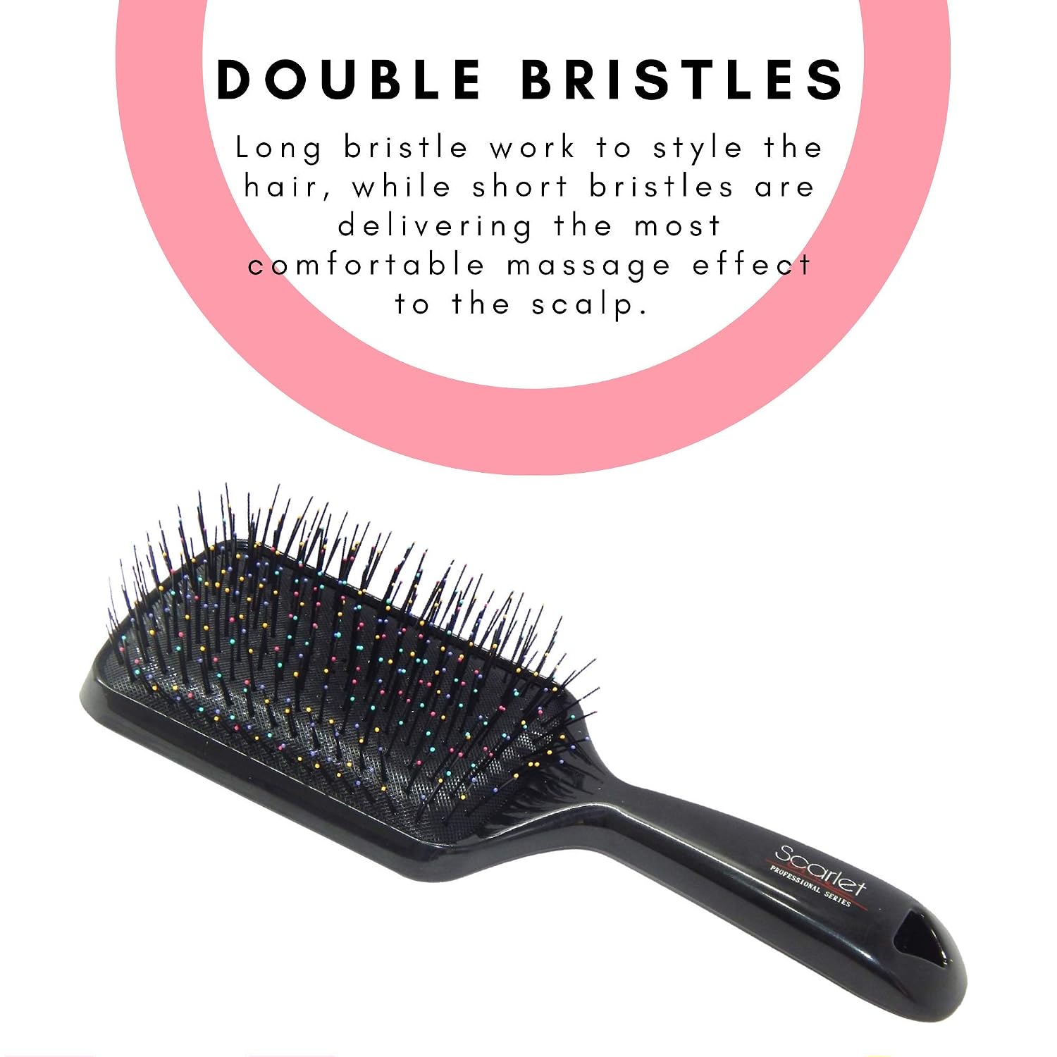Professional Large Anti Slip Matt Finish Cushion Paddle Hair Brush with Plastic Handle n Colourful Pin Balls for Men n Women_Black
