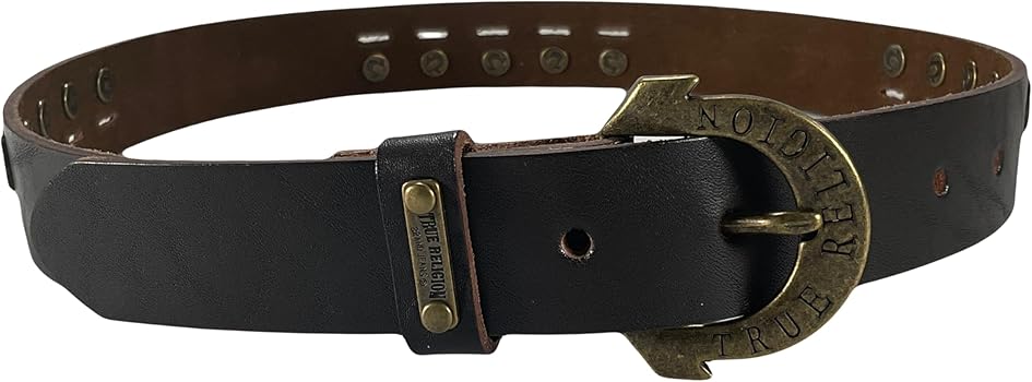 True Religion Womens Jeans Leather Belt Brown Studded Embossed