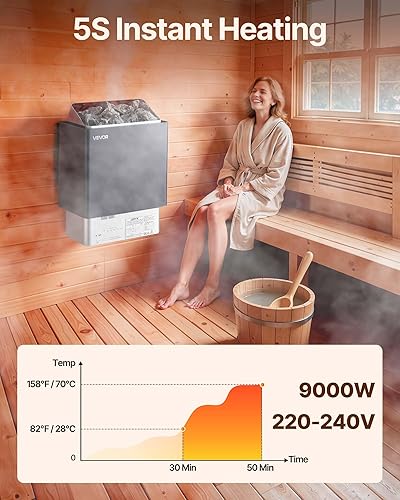 Miniatura 2 de VEVOR Calentador de sauna, estufa eléctrica de sauna de 9KW 220V, calentador de sauna de baño de vapor con controlador digital externo, temporizador