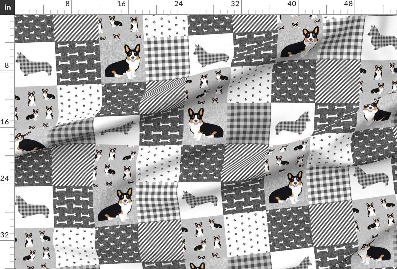 Spoonflower Fabric - Tri Corgi Dogs Pet Quilt Florals Corgis Patchwork Buffalo Plaid Printed on Minky Fabric by The Yard - Sewing Baby Blankets Quilt Backing Plush