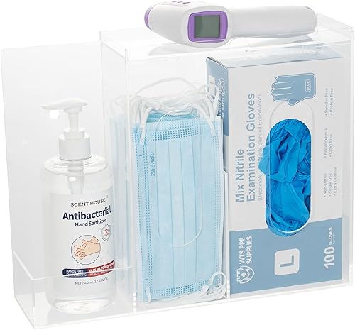 Miniatura 6 de SEANADO Dispensador de mascarillas de acrílico con 3 compartimentos, estación de higiene para máscaras faciales desechables, bolsa de Emesis,